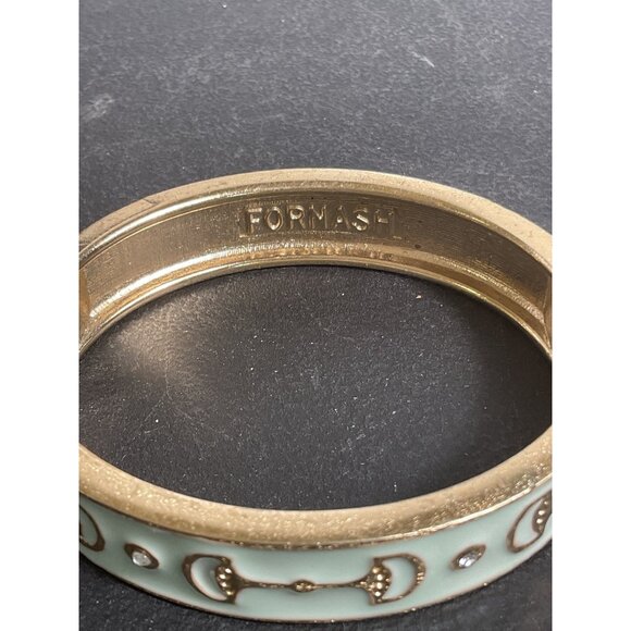 Vintage Formash Gold-Tone & Mint Enamel Hinged Bangle Bracelet With Horse Bit De - Picture 3 of 5